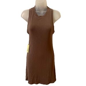 Aritzia WILFRED FREE Ribbed Dunes Dress Deep Taupe NWT Size Small
